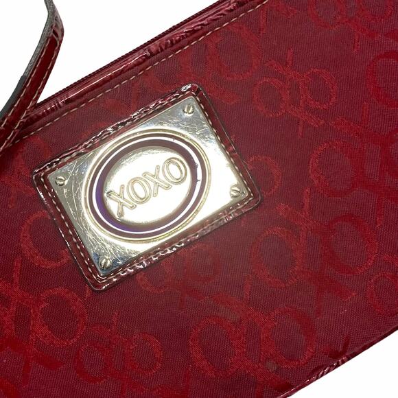 XOXO Red Wristlet Bag, small brocade fabric & vegan Leather clutch purse - Picture 8 of 8